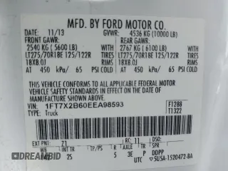 2014 Ford F-250 XL with VIN 1FT7X2B60EEA98593, listed as a Copart auction lot 72909114 with 109,041 mi miles and Clean title. Bid and sale history available at DreamBid. Image 12.