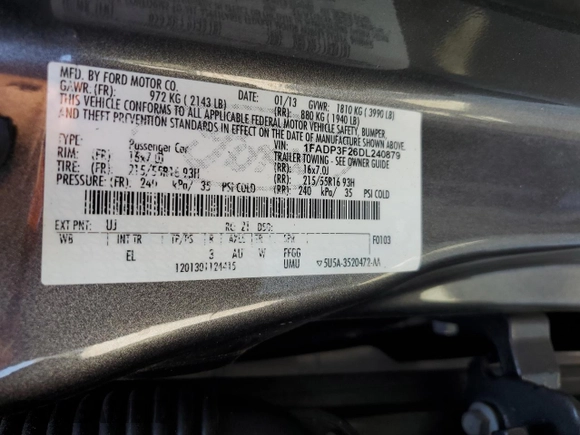 2013 Ford Focus SE с VIN 1FADP3F26DL240879, выставлен на аукционе Copart как лот 62403005 с пробегом Не указан миль и Списание • Salvage title. История ставок и продаж доступна на DreamBid. Изображение 13.