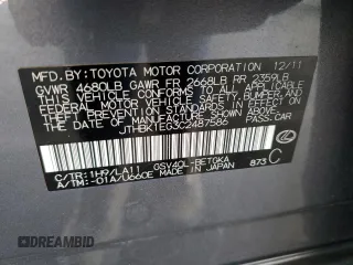 2012 Lexus ES 330 with VIN JTHBK1EG3C2487586, listed as a Copart auction lot 59581265 with 93,855 mi miles and Salvage title. Bid and sale history available at DreamBid. Image 12.