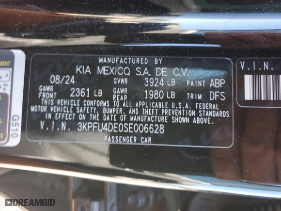 2025 Kia K4 EX with VIN 3KPFU4DE0SE006628, listed as a Copart auction lot 53703105 with 0 mi miles and Clean Title. Bid and sale history available at carsss.com. Image 12.