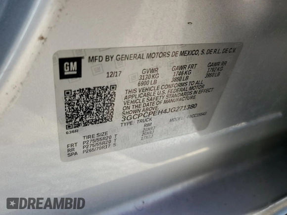 2018 Chevrolet Silverado 1500 Custom with VIN 3GCPCPEH4JG271380, listed as a Copart auction lot 44396945 with 156,074 mi miles and Salvage Title. Bid and sale history available at DreamBid. Image 14.