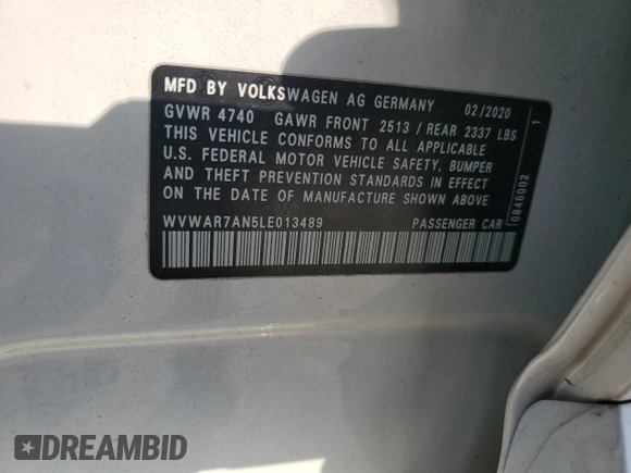 2020 Volkswagen Arteon SE with VIN WVWAR7AN5LE013489, listed as a Copart auction lot 63134834 with 41,661 mi miles and Clean title. Bid and sale history available at DreamBid. Image 12.