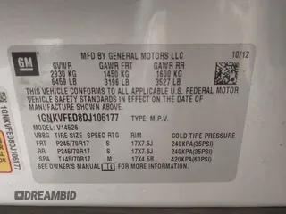 2013 Chevrolet Traverse LS with VIN 1GNKVFED8DJ106177, listed as a IAAI auction lot 41869165 with 106,786 mi miles and . Bid and sale history available at DreamBid. Image 9.