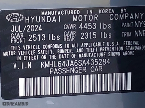 2025 Hyundai Sonata SEL with VIN KMHL64JA6SA435284, listed as a IAAI auction lot 41970934 with 6,319 mi miles. Bid and sale history available at carsss.com. Image 9.