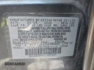 2019 Nissan Sentra SV with VIN 3N1AB7AP6KL627037, listed as a IAAI auction lot 39753676 with Not Provided miles and . Bid and sale history available at DreamBid. Image 9.