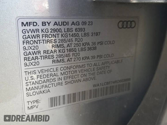 2024 Audi Q7 Premium Plus with VIN WA1LCBF74RD003858, listed as a Copart auction lot 73796074 with 9,755 mi miles and Salvage Title. Bid and sale history available at carsss.com. Image 13.