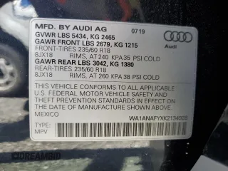 2019 Audi Q5 Premium with VIN WA1ANAFYXK2134928, listed as a Copart auction lot 52000835 with 95,985 mi miles and Salvage Title. Bid and sale history available at carsss.com. Image 13.