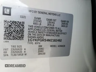 2021 Cadillac XT6 Sport with VIN 1GYKPGRS4MZ182492, listed as a Copart auction lot 75532004 with 38,081 mi miles and Salvage title. Bid and sale history available at DreamBid. Image 13.
