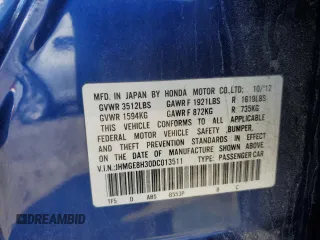 2013 Honda Fit with VIN JHMGE8H30DC013511, listed as a Copart auction lot 51520495 with 0 mi miles and Salvage Title. Bid and sale history available at carsss.com. Image 14.