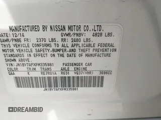 2015 Infiniti Q50 z VIN JN1BV7APXFM335981, wystawiony jako IAAI lot #41718555 z przebiegiem 83 918 mil mil oraz . Historia ofert i sprzedaży dostępna na DreamBid. Obrazek 9.