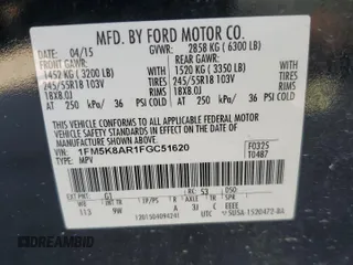 2015 Ford Utility Police Interceptor with VIN 1FM5K8AR1FGC51620, listed as a Copart auction lot 72842244 with 110,134 mi miles and Salvage Title. Bid and sale history available at carsss.com. Image 15.