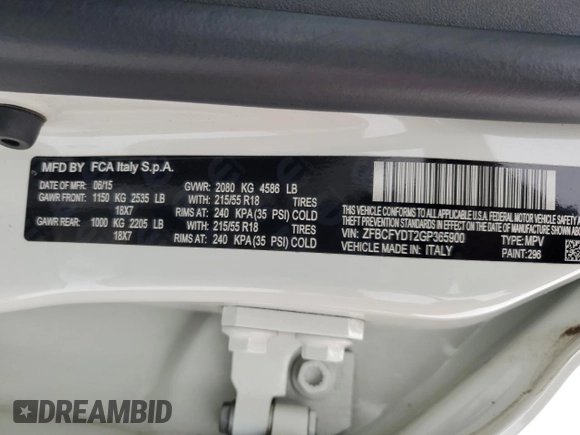 2016 FIAT 500X Lounge z VIN ZFBCFYDT2GP365900, wystawiony jako Copart lot #44891615 z przebiegiem 129 299 mil mil oraz Szkody całkowita. Historia ofert i sprzedaży dostępna na DreamBid. Obrazek 15.