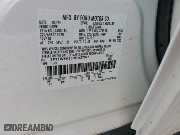 2024 Ford Maverick XL with VIN 3FTTW8A35RRA37075, listed as a Copart auction lot 46917235 with 21,664 mi miles and Salvage Title. Bid and sale history available at DreamBid. Image 12.