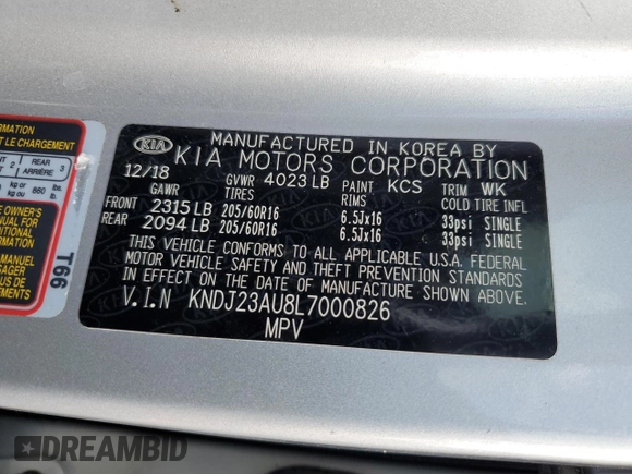 2020 Kia Soul S with VIN KNDJ23AU8L7000826, listed as a Copart auction lot 51899465 with 17,761 mi miles and Salvage Title. Bid and sale history available at DreamBid. Image 12.