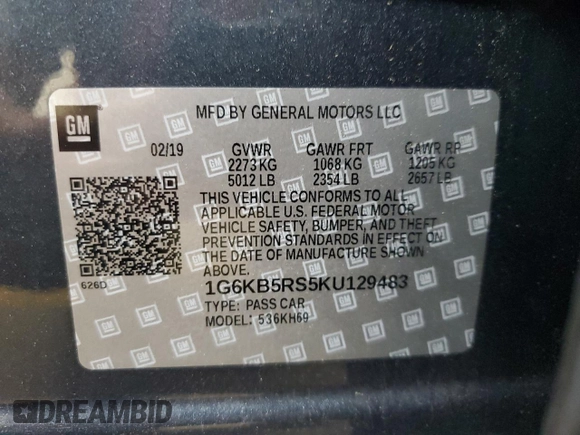 2019 Cadillac CT6 Luxury AWD with VIN 1G6KB5RS5KU129483, listed as a Copart auction lot 60120005 with 49,243 mi miles and Salvage title. Bid and sale history available at DreamBid. Image 12.