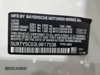 2020 BMW X3 xDrive30i with VIN 5UXTY5C03L9B17538, listed as a Copart auction lot 82562154 with 75,062 mi miles and Salvage Title. Bid and sale history available at DreamBid. Image 14.