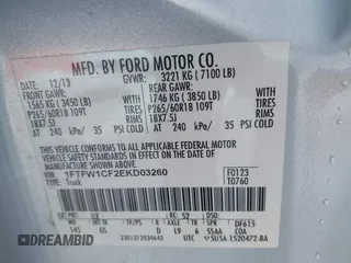 2014 Ford F-150 XL with VIN 1FTFW1CF2EKD03260, listed as a IAAI auction lot 41601219 with 147,306 mi miles. Bid and sale history available at carsss.com. Image 9.