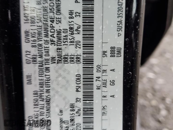 2013 Ford Fiesta SE with VIN 3FADP4EJ5DM119614, listed as a Copart auction lot 48731575 with 64,676 mi miles and Salvage Title. Bid and sale history available at carsss.com. Image 14.