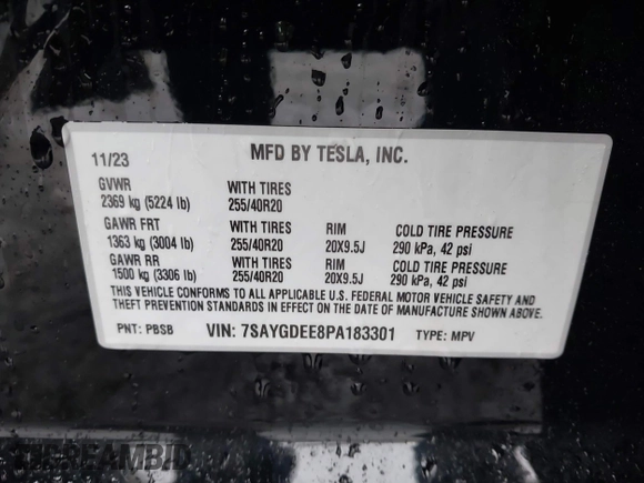 2023 Tesla Model Y Long Range with VIN 7SAYGDEE8PA183301, listed as a IAAI auction lot 41498769 with 82,893 mi miles and . Bid and sale history available at carsss.com. Image 9.