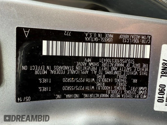 2014 Toyota Sequoia Ltd with VIN 5TDJY5G10ES106431, listed as a Copart auction lot 55072555 with 289,604 mi miles and Clean Title. Bid and sale history available at carsss.com. Image 10.