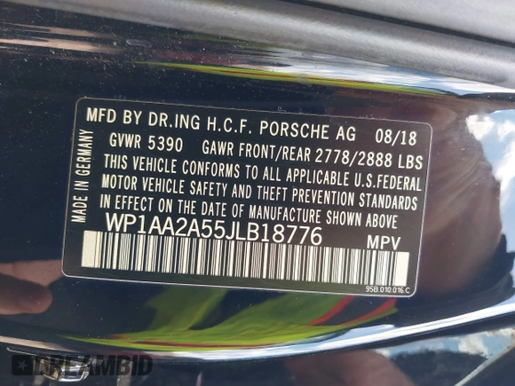 2018 Porsche Macan with VIN WP1AA2A55JLB18776, listed as a IAAI auction lot 41693219 with 121,090 mi miles and . Bid and sale history available at DreamBid. Image 9.