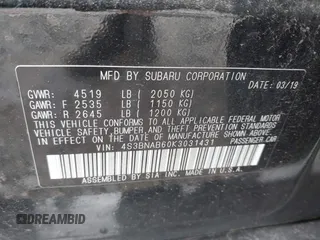 2019 Subaru Legacy z VIN 4S3BNAB60K3031431, wystawiony jako IAAI lot #42319164 z przebiegiem 45 786 mil mil oraz . Historia ofert i sprzedaży dostępna na DreamBid. Obrazek 9.