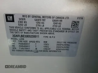 2014 Chevrolet Equinox LT with VIN 2GNFLBE39E6239911, listed as a Copart auction lot 54151655 with 177,062 mi miles and Salvage Title. Bid and sale history available at DreamBid. Image 12.