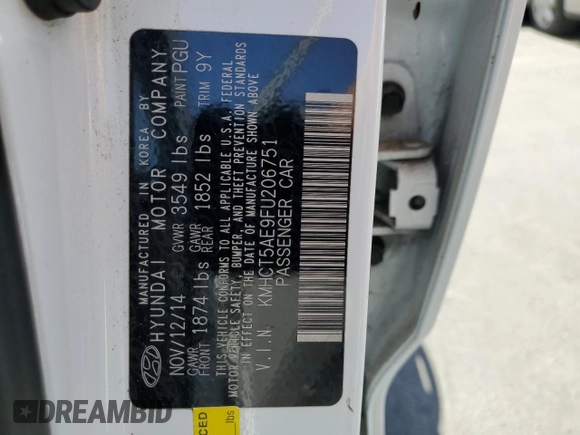 2015 Hyundai Accent GS with VIN KMHCT5AE9FU206751, listed as a Copart auction lot 55360365 with 218,611 mi miles and Clean Title. Bid and sale history available at carsss.com. Image 12.