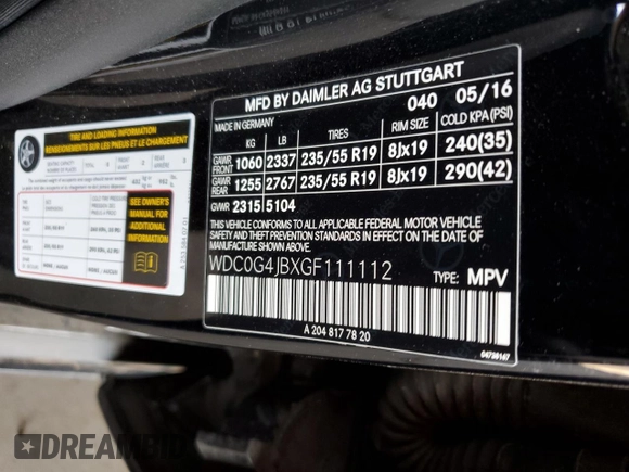 2016 Mercedes-Benz GLC with VIN WDC0G4JBXGF111112, listed as a Copart auction lot 51819175 with 156,288 mi miles and Salvage Title. Bid and sale history available at carsss.com. Image 14.