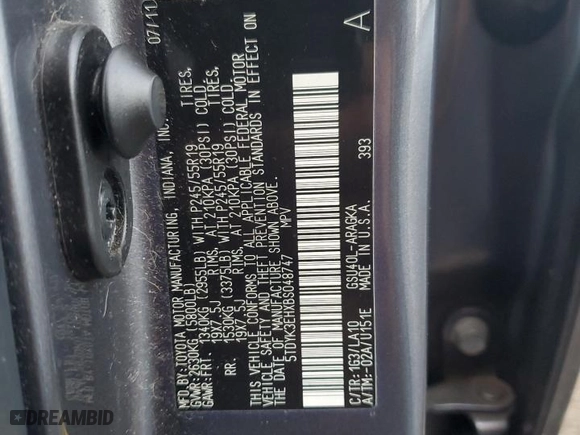 2011 Toyota Highlander Limited with VIN 5TDYK3EHXBS048747, listed as a Copart auction lot 88459205 with 170,287 mi miles and Salvage Title. Bid and sale history available at carsss.com. Image 13.