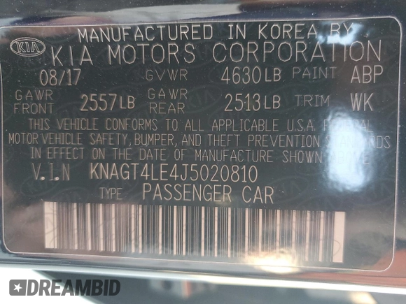 2018 Kia Optima Hybrid Premium with VIN KNAGT4LE4J5020810, listed as a Copart auction lot 62557084 with 42,236 mi miles and Salvage Title. Bid and sale history available at carsss.com. Image 14.