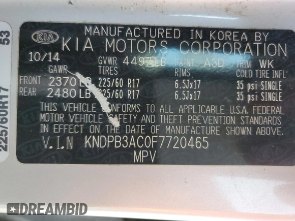 2015 Kia Sportage LX z VIN KNDPB3AC0F7720465, wystawiony jako Copart lot #56861924 z przebiegiem 114 874 mil mil oraz Szkoda całkowita • Salvage title. Historia ofert i sprzedaży dostępna na DreamBid. Obrazek 16.