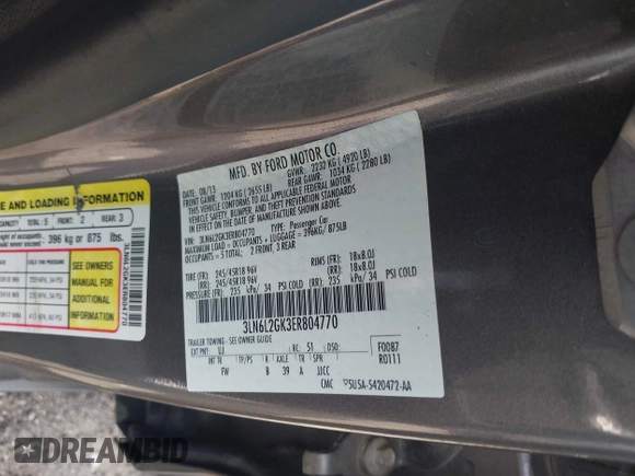 2014 Lincoln MKZ with VIN 3LN6L2GK3ER804770, listed as a IAAI auction lot 42127057 with 147,623 mi miles and . Bid and sale history available at DreamBid. Image 9.