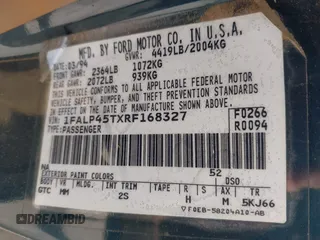 1994 Ford Mustang with VIN 1FALP45TXRF168327, listed as a IAAI auction lot 42237759 with 147,629 mi miles and . Bid and sale history available at DreamBid. Image 9.
