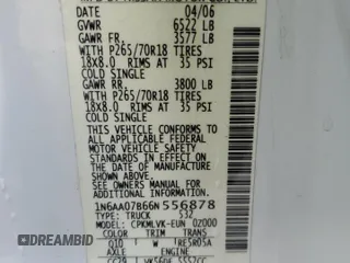 2006 Nissan Titan LE z VIN 1N6AA07B66N556878, wystawiony jako Copart lot #47880935 z przebiegiem 221 371 mil mil oraz Szkoda całkowita • Salvage title. Historia ofert i sprzedaży dostępna na DreamBid. Obrazek 12.