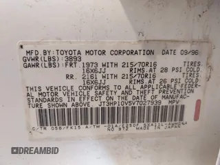 1997 Toyota RAV4 with VIN JT3HP10V5V7027939, listed as a IAAI auction lot 41837092 with 205,273 mi miles and . Bid and sale history available at DreamBid. Image 9.