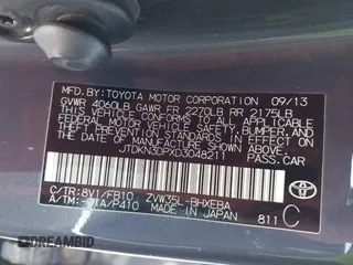 2013 Toyota Prius with VIN JTDKN3DPXD3048211, listed as a IAAI auction lot 41623928 with Not provided miles and . Bid and sale history available at DreamBid. Image 9.