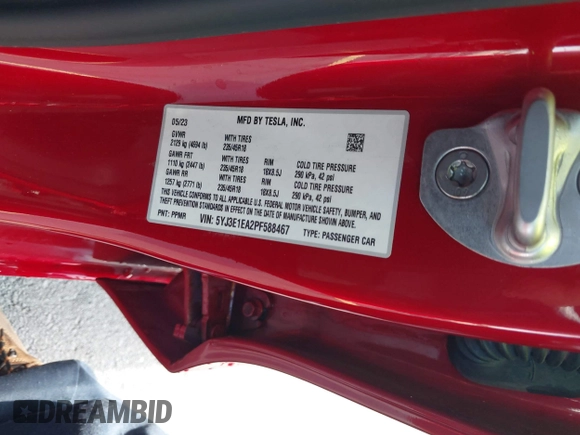 2023 Tesla Model 3 with VIN 5YJ3E1EA2PF588467, listed as a IAAI auction lot 42254921 with 11,217 mi miles and . Bid and sale history available at DreamBid. Image 9.