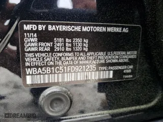 2015 BMW 5 Series 535i with VIN WBA5B1C51FD921235, listed as a Copart auction lot 50905745 with 155,484 mi miles and Salvage Title. Bid and sale history available at carsss.com. Image 13.
