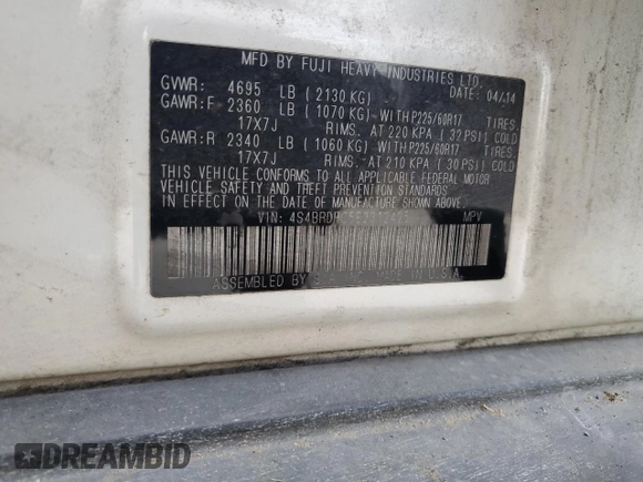 2014 Subaru Outback Limited with VIN 4S4BRDPC5E2312425, listed as a Copart auction lot 55355895 with 237,838 mi miles and Clean Title. Bid and sale history available at DreamBid. Image 13.