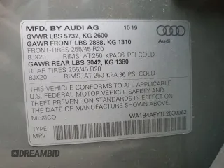 2020 Audi SQ5 Premium Plus with VIN WA1B4AFY1L2030062, listed as a Copart auction lot 49366574 with 48,223 mi miles and . Bid and sale history available at DreamBid. Image 13.