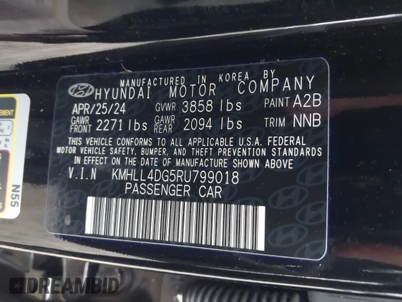 2024 Hyundai Elantra SE with VIN KMHLL4DG5RU799018, listed as a IAAI auction lot 41617298 with 6,557 mi miles and . Bid and sale history available at DreamBid. Image 9.