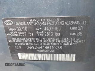 2017 Hyundai Sonata 2.4L with VIN 5NPE24AF1HH440768, listed as a IAAI auction lot 41751217 with 133,633 mi miles and . Bid and sale history available at carsss.com. Image 9.