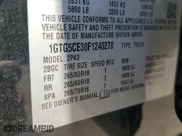 2015 GMC Canyon 2WD SLT with VIN 1GTG5CE30F1240270, listed as a Copart auction lot 80481794 with 138,227 mi miles and Salvage Title. Bid and sale history available at carsss.com. Image 14.