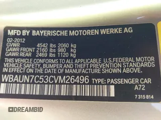 2012 BMW 1 Series 135i with VIN WBAUN7C53CVM26496, listed as a IAAI auction lot 41627261 with 104,568 mi miles and . Bid and sale history available at DreamBid. Image 9.