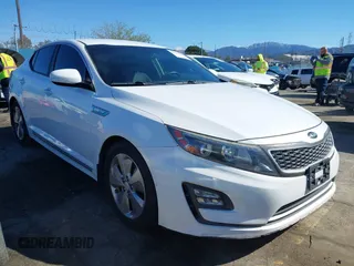 2015 Kia Optima Hybrid EX with VIN KNAGN4AD6F5085623, listed as a IAAI auction lot 41723638 with 110,450 mi miles. Bid and sale history available at carsss.com. Image 1.
