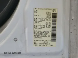2016 Nissan NV S with VIN 5BZBF0AA5GN851741, listed as a Copart auction lot 61637615 with 212,887 mi miles and Salvage title. Bid and sale history available at DreamBid. Image 13.