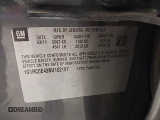 2011 Chevrolet Volt with VIN 1G1RC6E43BU102197, listed as a IAAI auction lot 41986239 with 195,064 mi miles. Bid and sale history available at carsss.com. Image 9.
