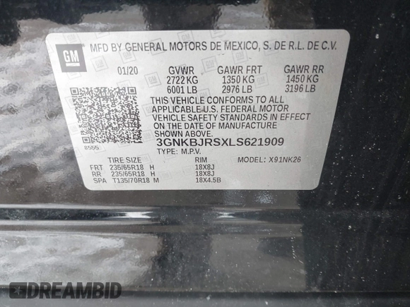 2020 Chevrolet Blazer LT с VIN 3GNKBJRSXLS621909, выставлен на аукционе IAAI как лот 41553198 с пробегом 96 129 миль миль и . История ставок и продаж доступна на DreamBid. Изображение 9.