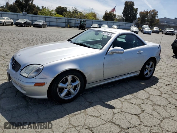 2001 Mercedes-Benz SLK-Class with VIN WDBKK65F61F225362, listed as a Copart auction lot 53525495 with 119,349 mi miles and Salvage Title. Bid and sale history available at carsss.com. Image 1.